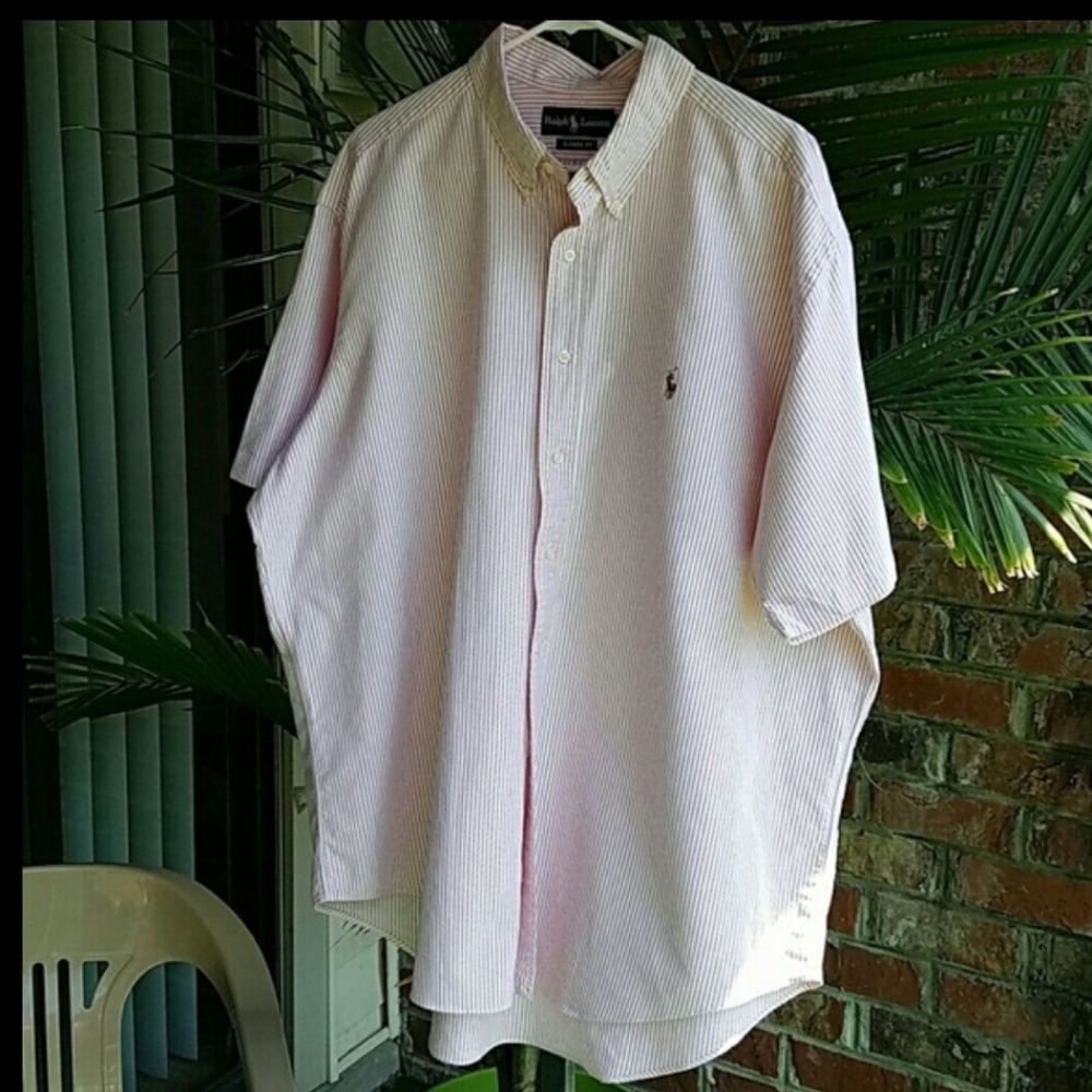 Ralph Lauren Pink & White Pinstripe Classic Fit Shirt Size XXL